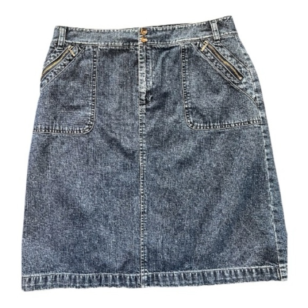 EUC Casual Corner Annex blue denim A-line knee length skirt – size 12